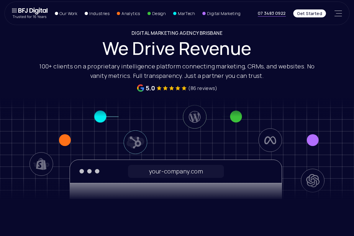 BFJ Digital homepage, Brisbane B2B lead generation agency