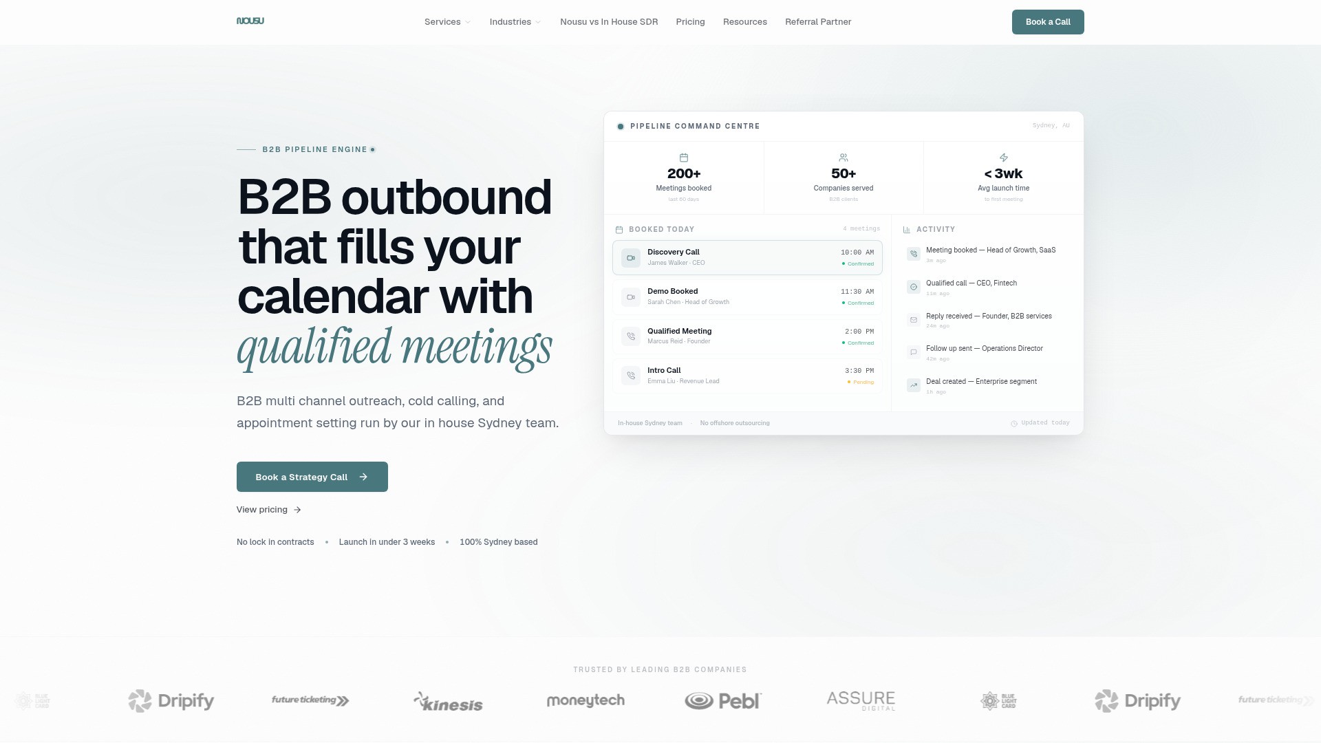 Nousu Collective homepage, Brisbane B2B lead generation agency
