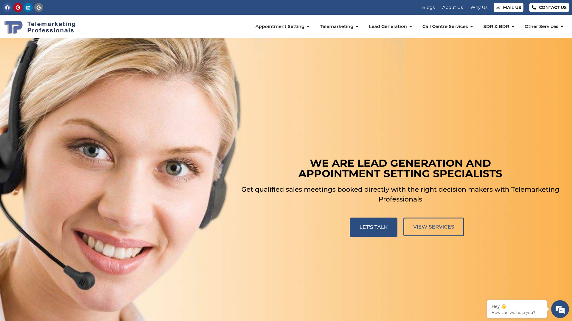 Telemarketing Professionals homepage screenshot