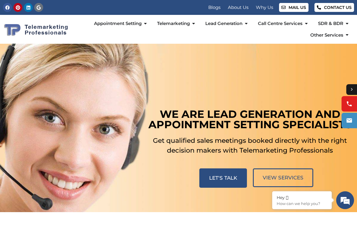 Telemarketing Professionals homepage, Brisbane B2B lead generation agency
